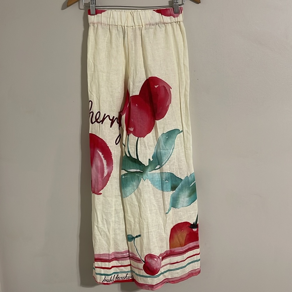 Isabel Beachwear linen blend pull on Cherry Pants small - Picture 7 of 10